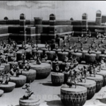 Multiple dancers dancing on small to big size Drums